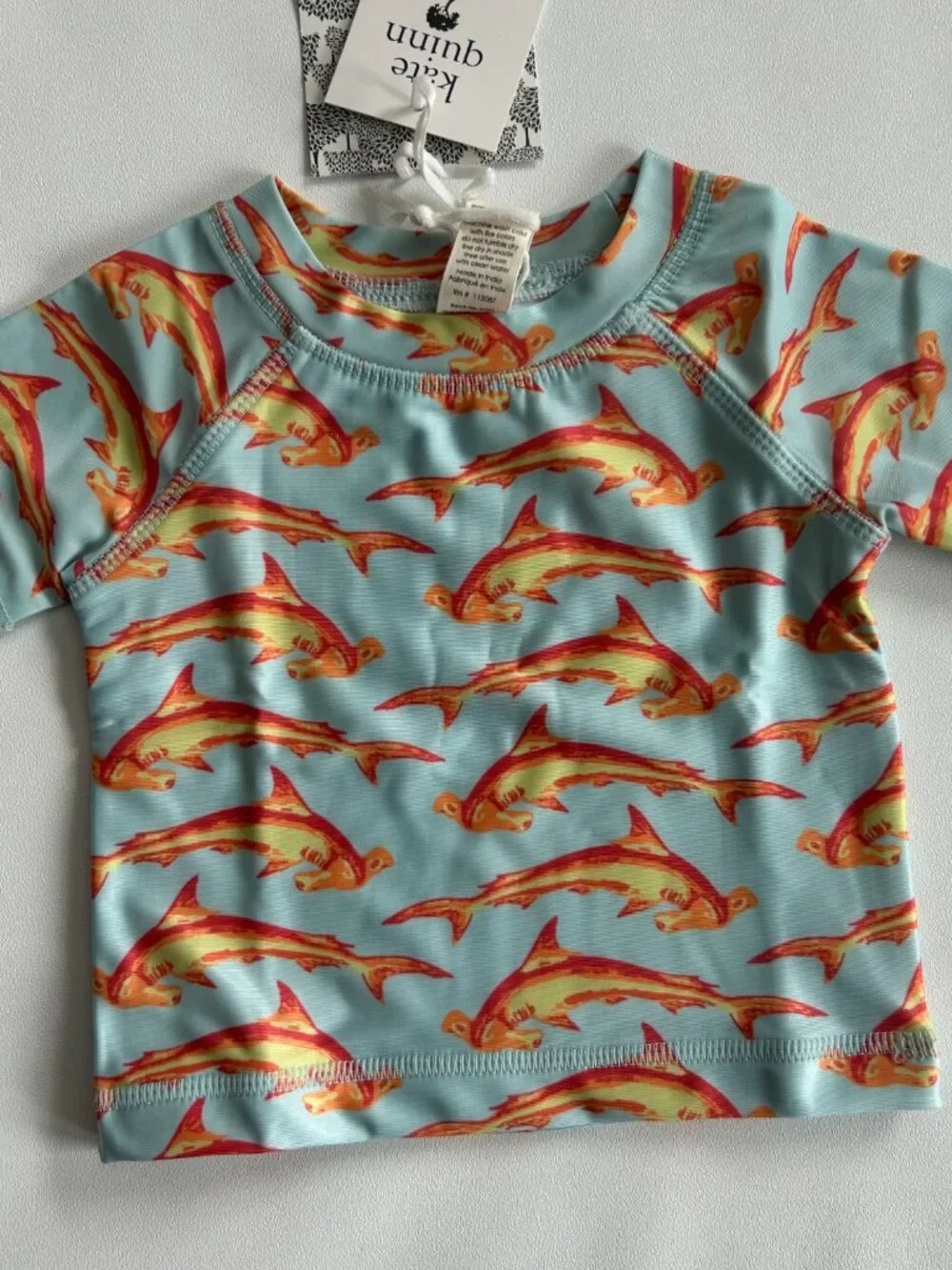 NWT Kate Quinn Shark Rash Guard & Ruffle Swim Suit Set 3-6M UPF 50+